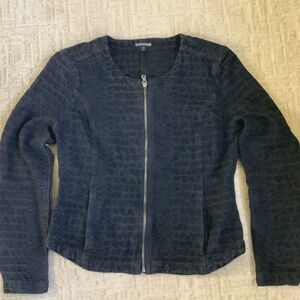 Express black denim alligator texture Moto jacket Womens size L